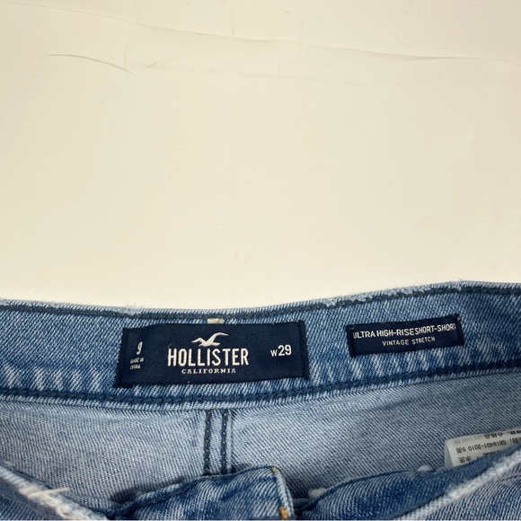 Hollister Ultra High Rise Distressed Denim Roll Hem Short Shorts Vintage Stretch - Picture 2 of 5